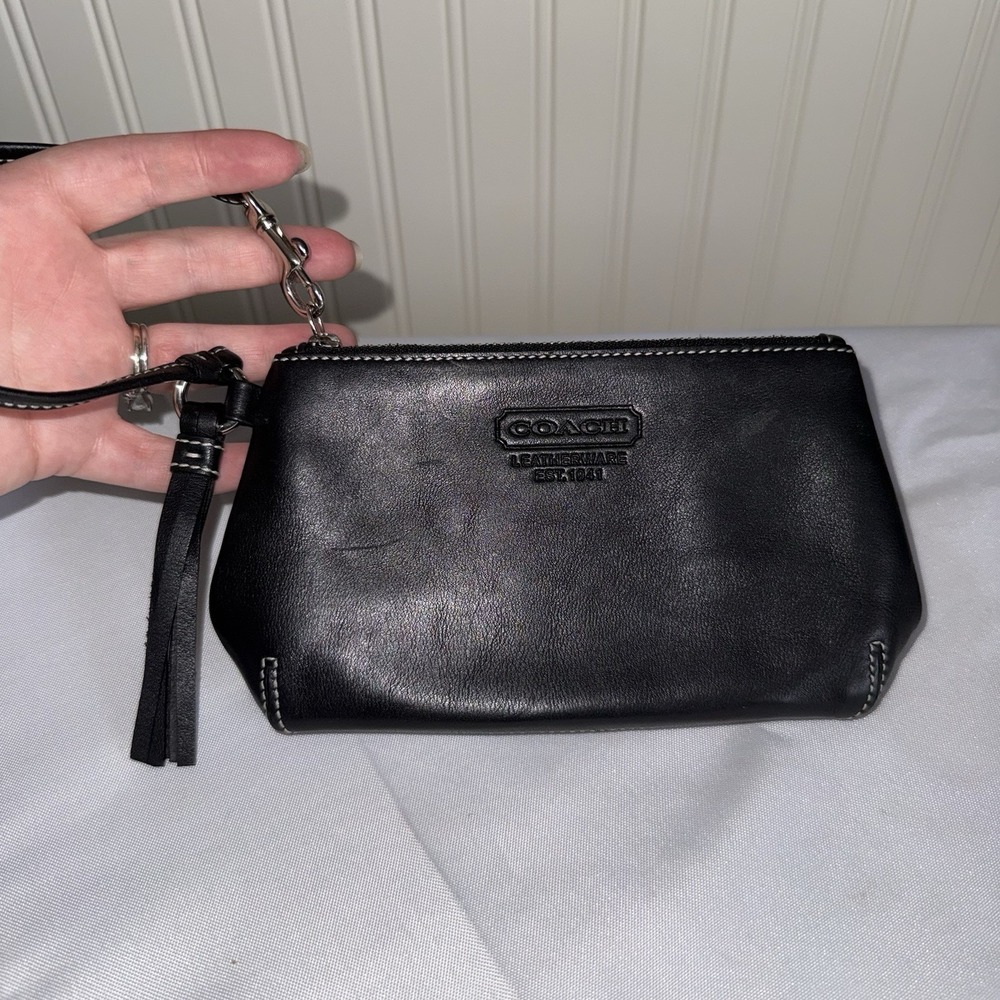 Vintage Coach Legacy Black Leather Wristlet Wallet Pouch With Tassel